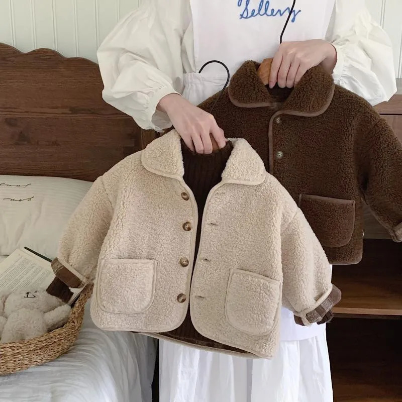 80-140CM Children's Jacket Autumn And Winter 2026 Style Boys' and Girls' Collar Warm Thick Lamb Fleece Coat 12M-7 Year261016