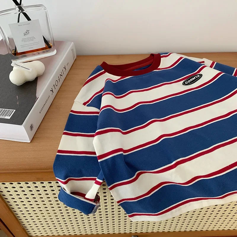 2-7Y Spring Children Clothes For Baby Girl Boys T-shirt Stripe Cotton Long Sleeves Shirts Teen Hoodie Bottoming Shirt Kids Tops261016