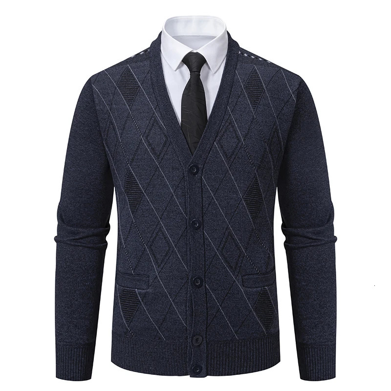Men Plaid Cardigan V-neck Fleece Sweater Men's Autumn Clothing Classic Cardigans Jacket Button Mens Knitting Outwear 261015
