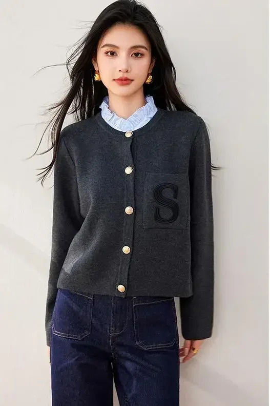 Autumn Ruffles Patchwork Knitted Cardigan Women Fashion Long Sleeve Knitwear Tops Casual Versatile Sweater Mujer Jumper 261015