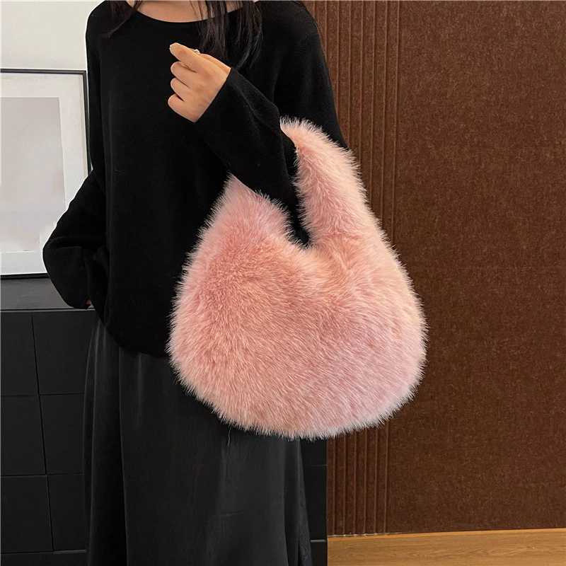Evening Bags Winter Shoulder Bags Casual Furry for Women Solid Color Soft Plush Ladies Clutch Purse Handbags Lightweight Female Hobos Bag H261016