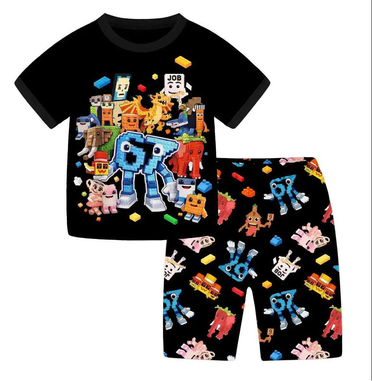2pcs Pajamas Boys Italian Brainrot Pyjamas Set Clothes Tracksuit Kids Summer Short Sleeve Pajamas Girls Six Seven Tshirt Pjs SetW261016