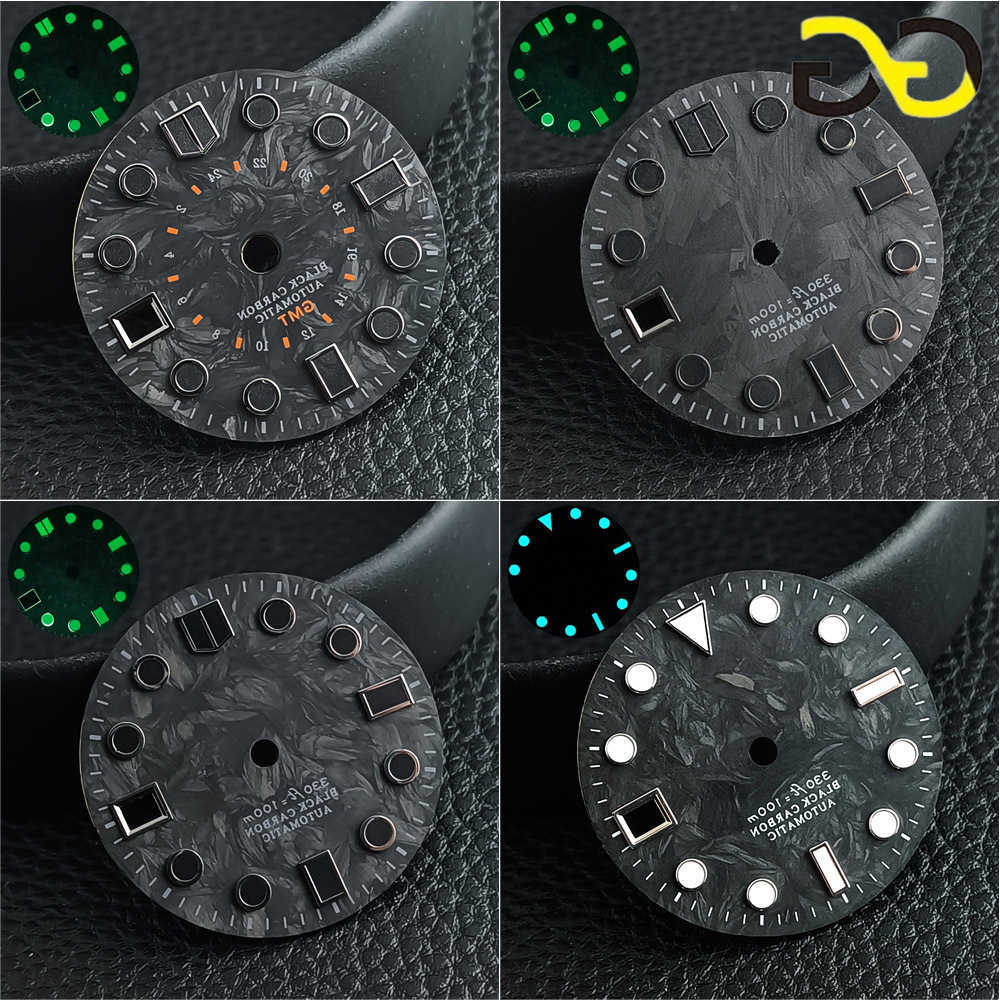 NH34GMT 28.5mm high-end carbon fiber dial BW9 blue C3 green luminous dial suitable for NH34/35/36 ment repair parts S2610162ADQ