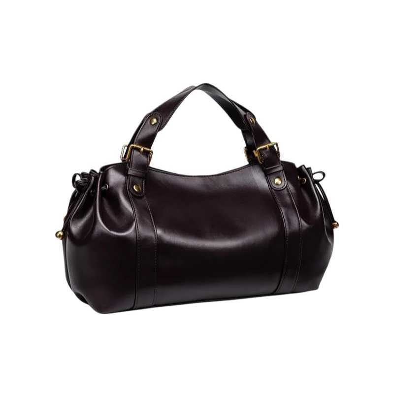 Shoulder Bags Trendy Ruched Drawstring Soft Leather Tote Bag Large Capacity Pleated Women's Commuter Shoulder Messenger Bag Versatile Handbags