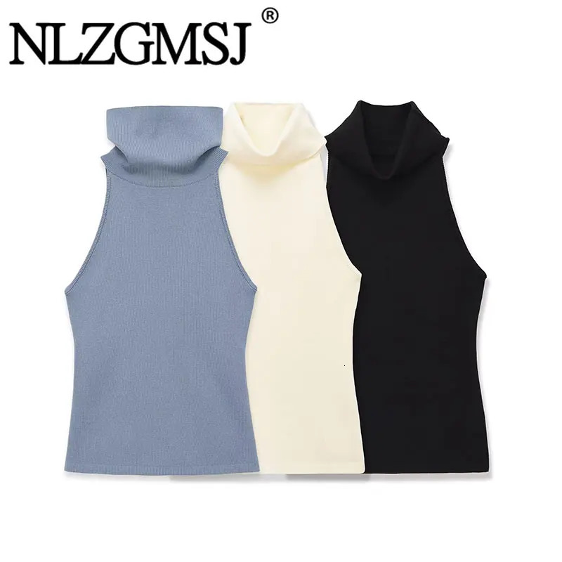 Nlzgmsj 2026 Spring Women High Neck Bodycon Sweater Short Top Vest Sleeveless Slim Ladies Fashion Tank Tops 261009