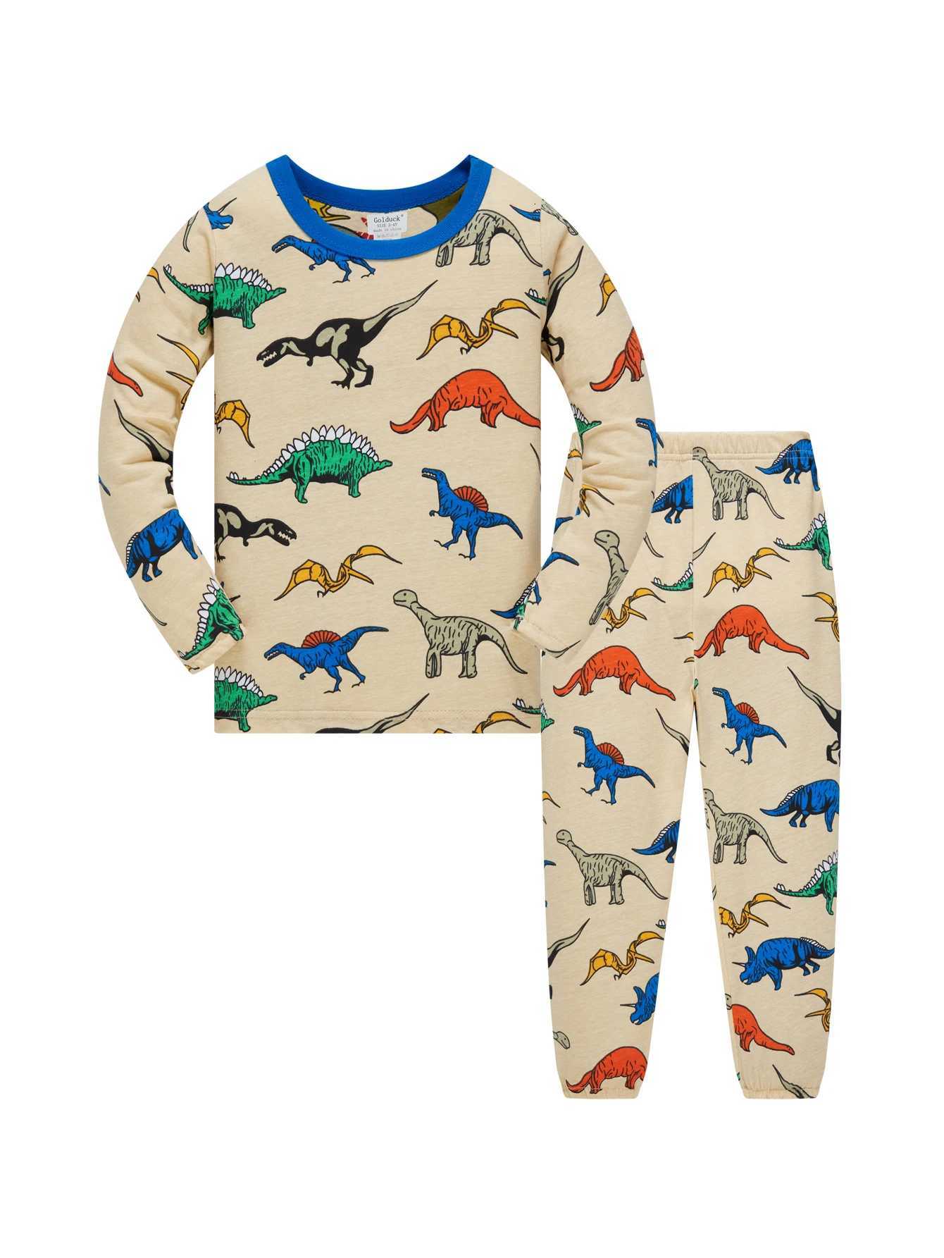 Pajamas Dinosaur Fl Print Pajamas for Boys 100% Pure Cotton Long Sle Pjs Set Soft Cfortable Spwear Age 1-8 Years 2PCW261019