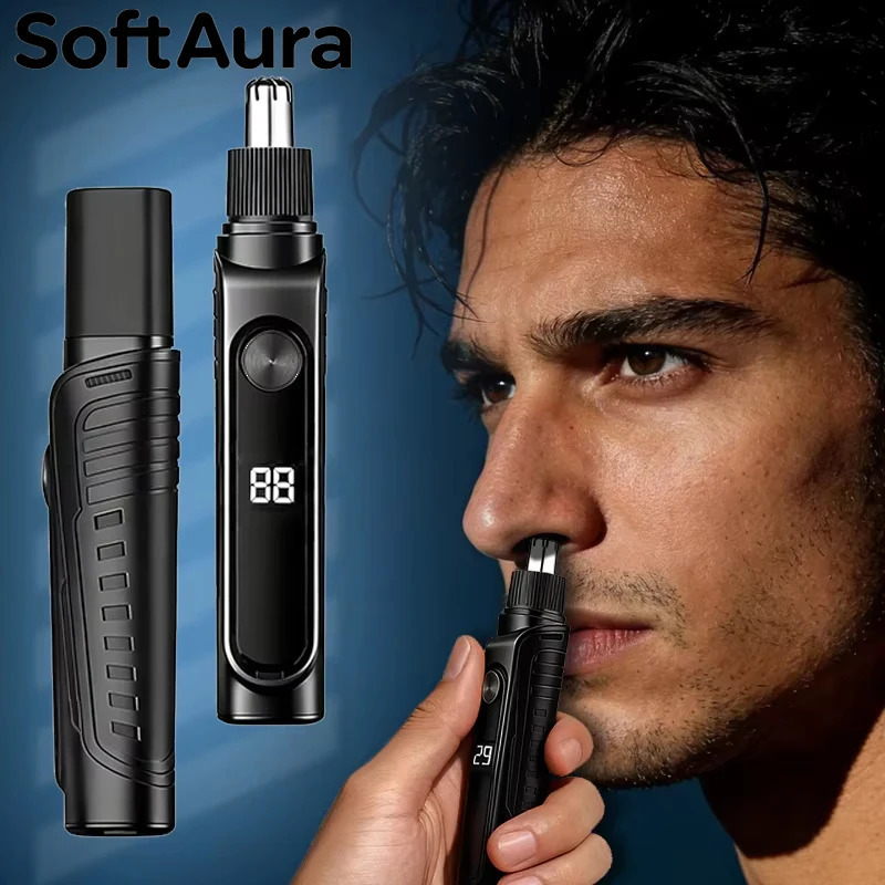 SoftAura Electric Nose Hair Trimmer Men Rechargeable Painless Safe Eyebrow Nose Ear Facial Hair Remover Grooming Tool 261016