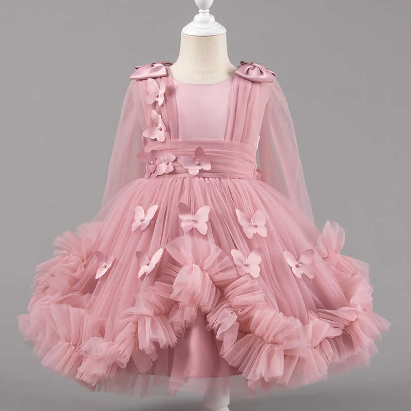 Stock In Baby Girls Bow Birthday Baptism Dress Party Dresses for Toddler Kids Pink Lace Evening Children Gown S261016CS9F