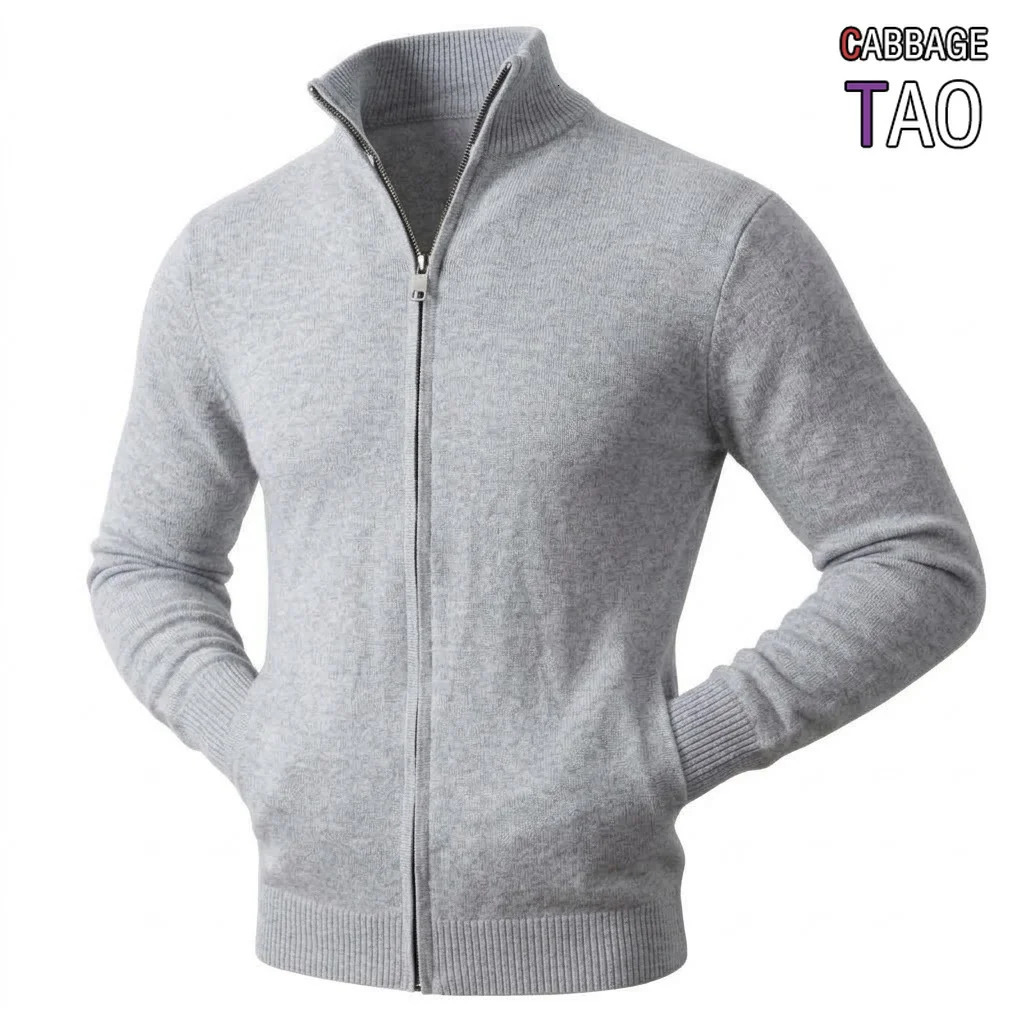 Autumn Mens Daily Mock Neck Open Cardigan Jumper Zip Knitted Coat Winter Cozy Pullover Outer Garment Long Sleeve Street Top 261012