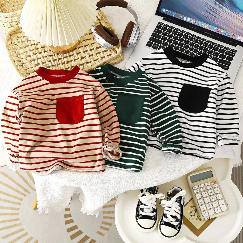 Baby Striped Tshirt Boys Girls Casual Loose Tees n Long Sleeve Solid Color Tops Keep Warm in Autumn and Winter261016