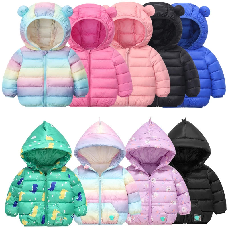 1pcs Winter Boys Girls Coat Baby Light And Thin Down Jacket Kid Warm Thicken Outerwear Clothe Hooded Jacket Cotton-padded Coats 261015