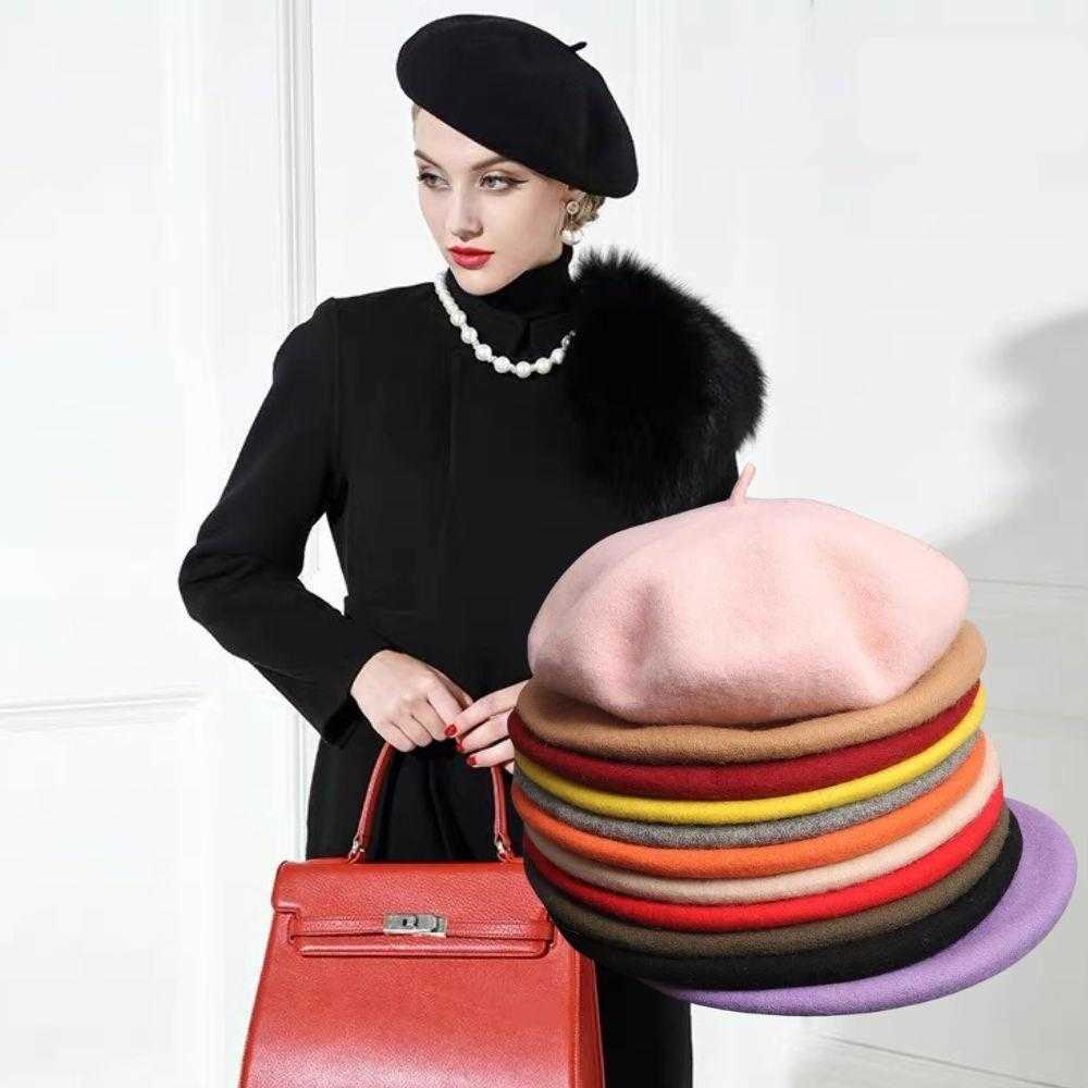 Casual Retro Wool Beret Women's Warm Hat Vintage Berets Solid Color Elegant Ladies Winter Caps Multiple Colors Woolen Beret Hat S261016268O