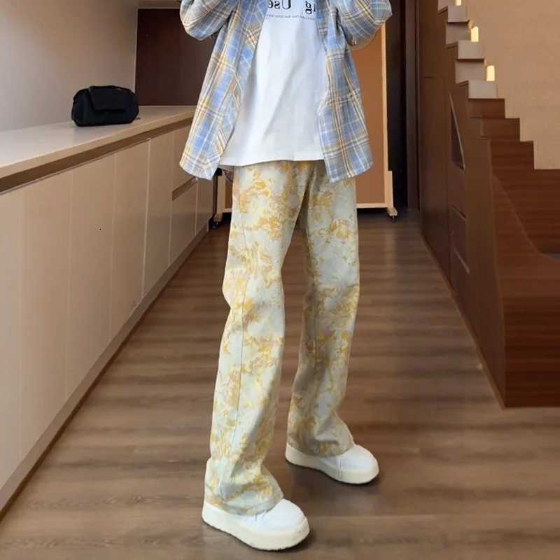 Men's Jeans Men's Retro Jacquard Design Printed Baggy Jeans Hip Hop Fashion Straight Wide-Leg Denim Pantalones 2025 New Y2K Streetwear Jea