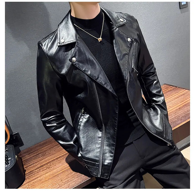 American Vintage Coat Punk Fur Collar Men Zipper Leather Jacket y ner Spring Autumn Cool Handsome Pu 261014