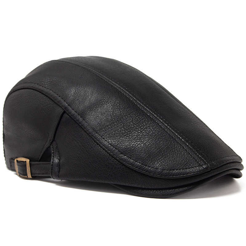 Men Fashion PU Leather Beret Autumn Winter Visor Flat Cap Thicken Warm Hat Berets Vintage England Newsboy Caps Higher Quty S26101699RR