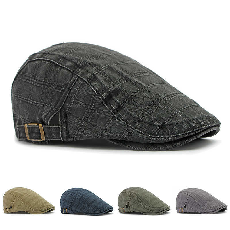 Plaid Casual Flat Peaked Caps For Men Solid Color Berets Hat Thin Spring Summer Herringbone Newsboy Cap Women Flat Ivy Hats S261016SN6N