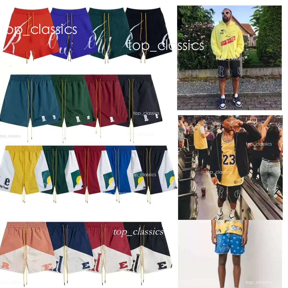 Rhudemenlys Shorts Streetwear Shorts Men Color Block Letter Print Elastic Waist Loose Fit Hip Hop Beach Casual Pants With Zipper Pocket Rhuds Shorts