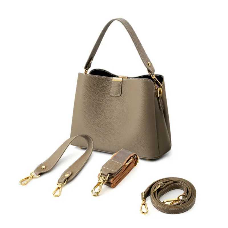 Totes 100% Genuine Leather Women's Bucket Bag Luxury Designer Versatile Shoulder Bag Women Commuter Crossbody Bags Female Handbag X261016