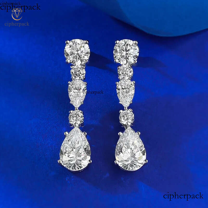 2025 Sparkling Top Sell Dangle Earrings Jewelry Real 100% Sterling Sier Water Drop White Moissanite Dia Gem Lady Women Long Earring Gift d4