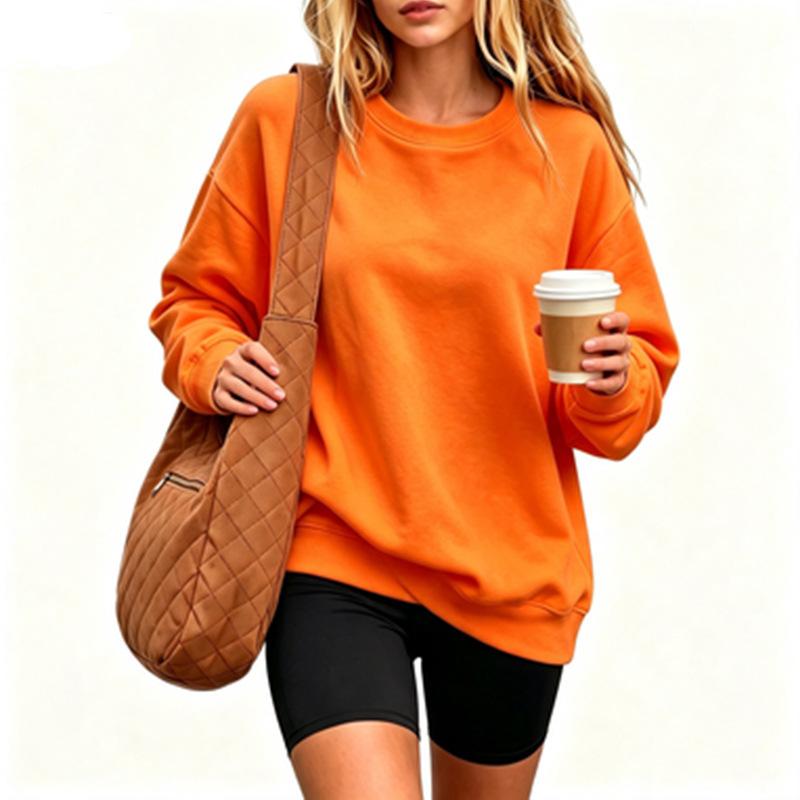 Sweat-shirt surdimensionné à col ras du cou pour femme, pull de couleur unie, manches longues, décontracté, Streetwear, haut de sport, automne et
