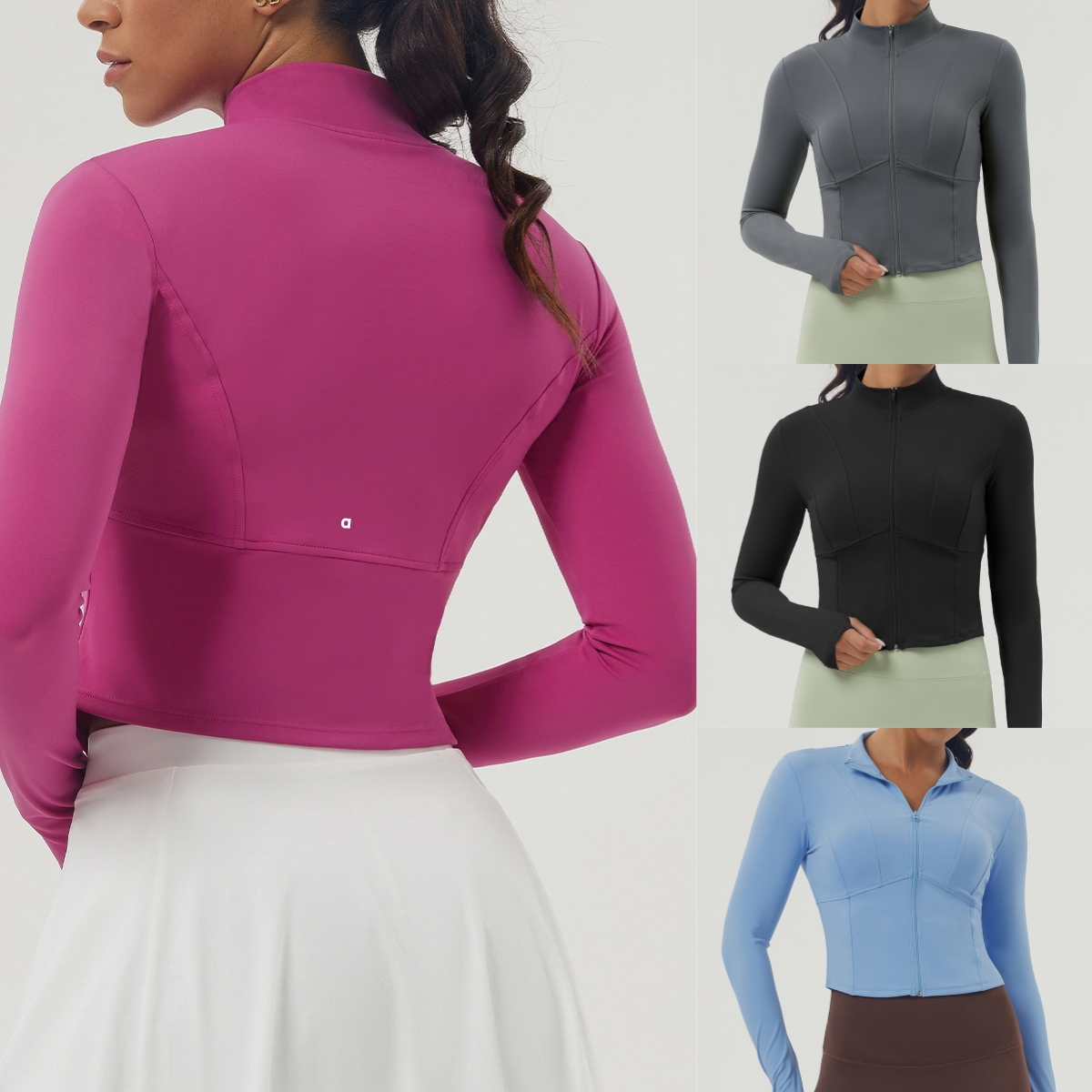 A3141 Nouvelle veste de sport décontractée à col montant automne/hiver haut de yoga zippé pour femmes ajusté minceur à manches longues vêtements