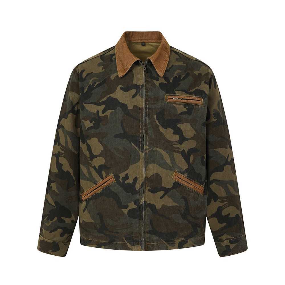 Jackets Vintage Streetwear Contrast Men's Color Camouflage Autumn Jeans Jacket for Men Lapel Patchwork Windbreaker Loose Denim Coat Oversized N