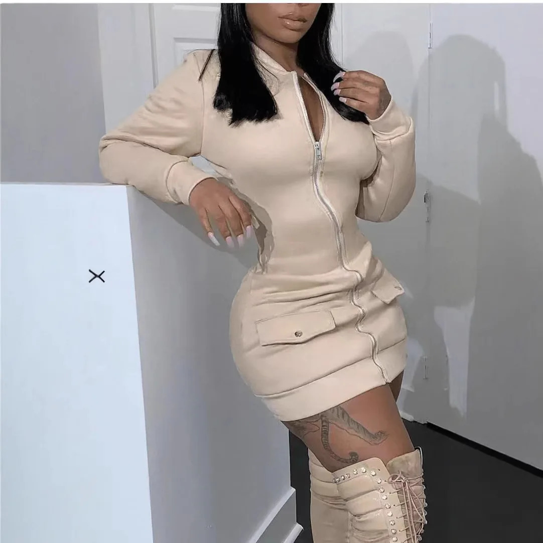 Fashion Long Sleeve Zipper Black Mini Dress Women 2026 Autumn Winter Sexy Bodycon Dresses For Women Robe Femme 261015