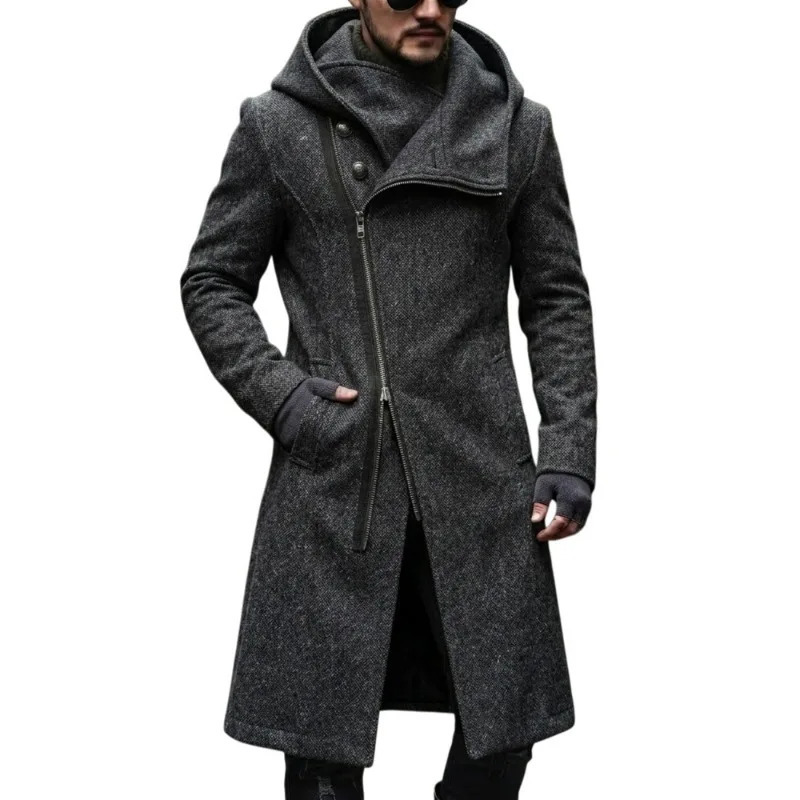 WHXR Men Overcoat Autumn British Style Mid Length Male Wool Blends Jacket Simple Solid Long Sleeve Windproof Man Windbreaker 261010