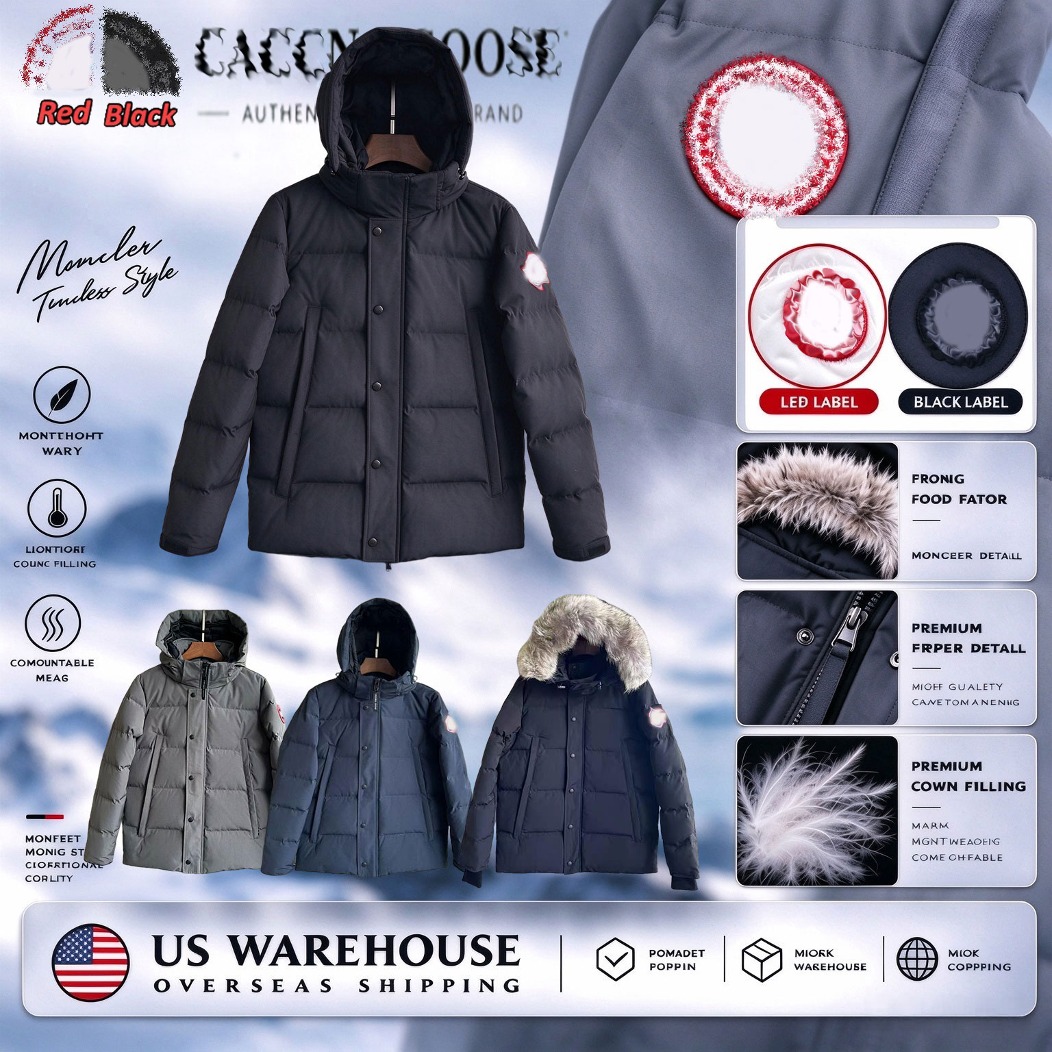 Canada Puffer Designer Jackets Shoulder Strap Mens Down Jacket Winter Windproof Jacket Fur Hooded Parka Coats Fashion Waterproof Zipper Jackets oute