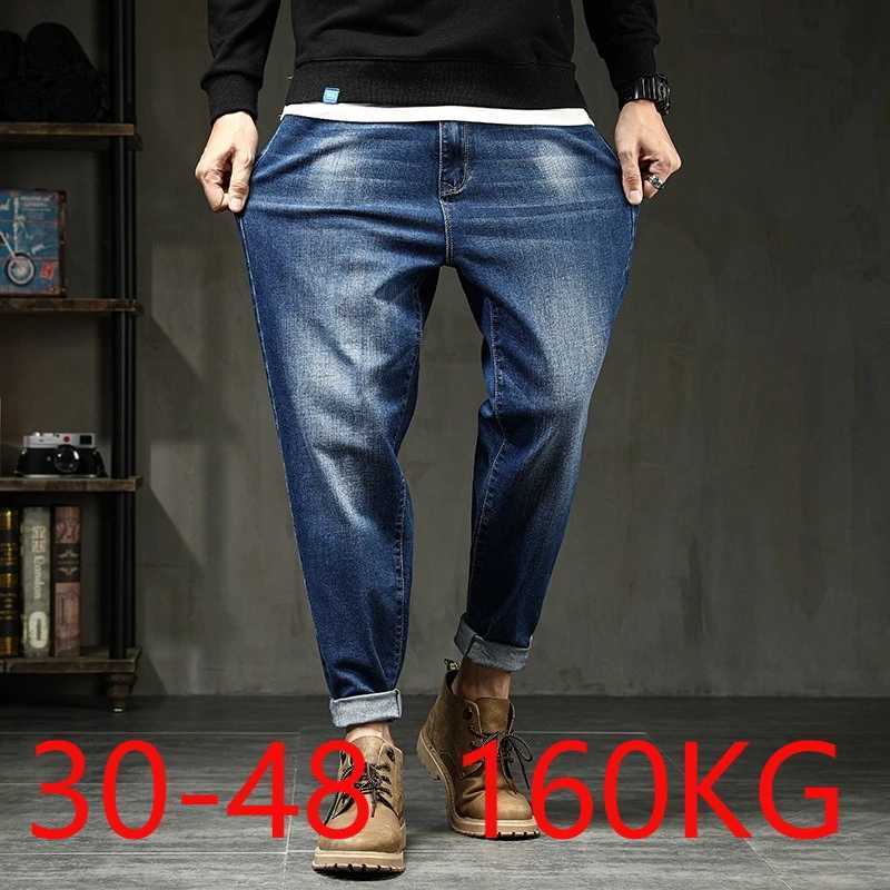 Men's Jeans Big Size Jeans Men's Elastic Lace-up Elastic Men's High Waist Plus Size Men Ripped Long Pants Boyfriend Hip Hop Jeans 8XL