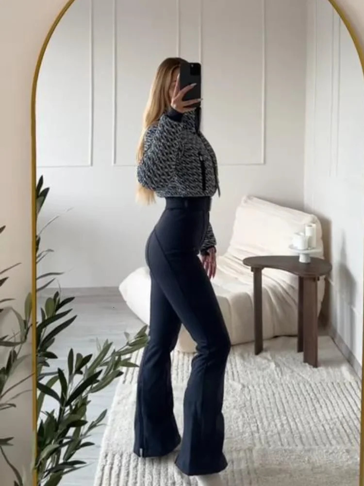 Women's Ski Jumpsuit Print Stand Collar Clre Belted Waist Coats Flare Pants Warm Winter Outerwears Snow Sports OnePiece Sets 261015