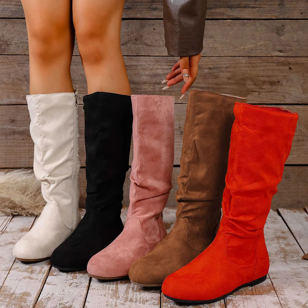 Fashion Round Toe Suede Anti Slip Casual Motorcycle Boots for Winter Comfort Sexy Plus Size Knight Boots for Women 261016
