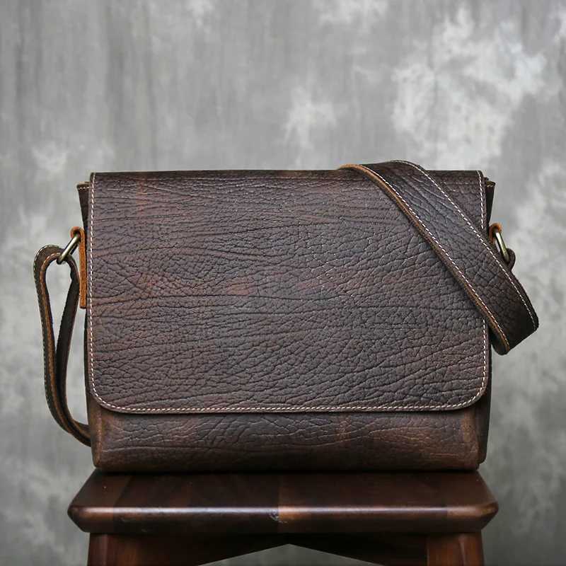 Cross Body Men's Tree Patterned Leather Top Layer Cowhide Genuine Leather Mailman Shoulder Crossbody Bag Official Document Men Bag H261016