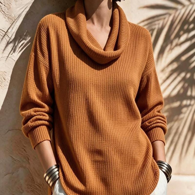 T-shirt à manches longues en tricot pour femmes, col bénitier, froncé, plissé, ample, décontracté, solide, ourlet Double incurvé, automne S-XXXL