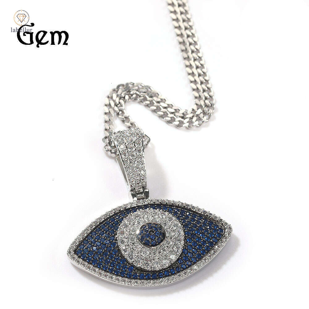 Moissanite Jewelry Hip Hop Diamond-Studded Eye Pendant Necklace Silver Trendy Personality Face Accessories Unisex Wholesale 2