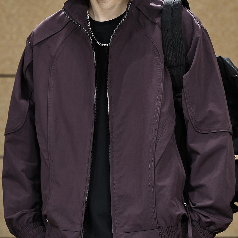Veste zippée à col montant pour hommes de styliste, manteau de travail décontracté de couleur unie, vêtements d'extérieur de style urbain d'autom