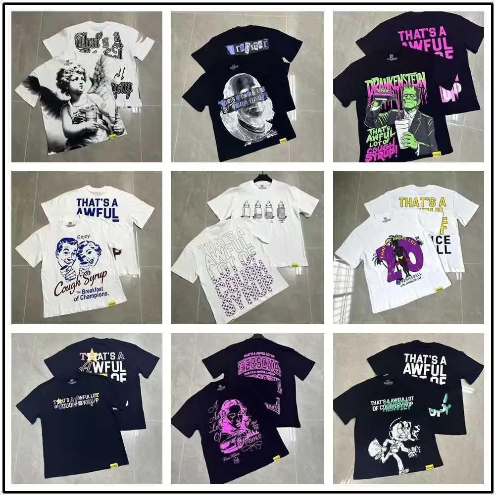 That's A Awful Lot of Cough Syrup Short Sve American Street Pop Hip-hop Cartoon Pattern Print Tops COUGH SYRUP T-shirt Q261015