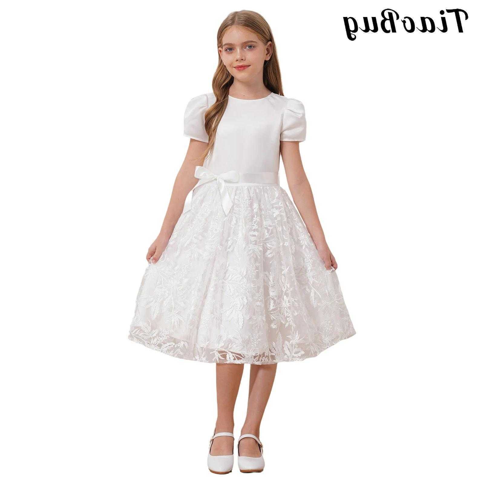 Dress Princess for Girls Floral Embroidery Elegant Bridesmaid Dress White Christening Communion Birthday Evening Prom Dress S261016GI52