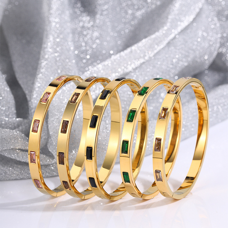 Titanium Steel With Square Zircon, Light Luxury For Women, High-End Feel, Trendy Cross-Border Fashion Niche Jewelry Bracelet