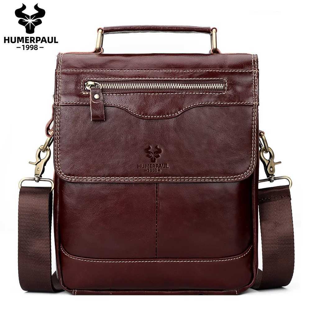 Shoulder Bags HUMERPAUL Men's Vintage Genuine Leather Crossbody Bag Casual Handheld Shoulder Messenger Bag for Business Daily Use Quality H2610