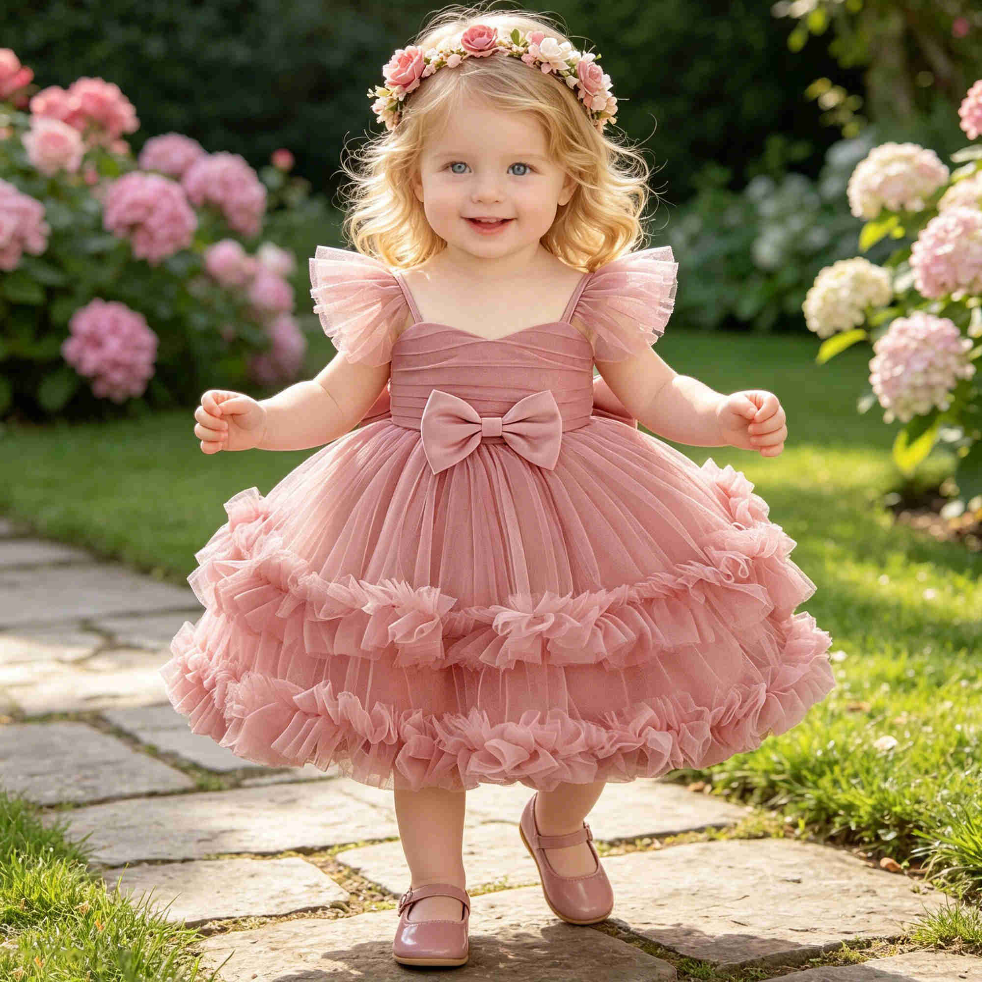 Baptism Toddler Party Baby Girl Dress Elegant Tulle Bow 1st Birthday Wedding Prom Dresses for Girls Bridesmaids Evening Costumes S2610169JSH