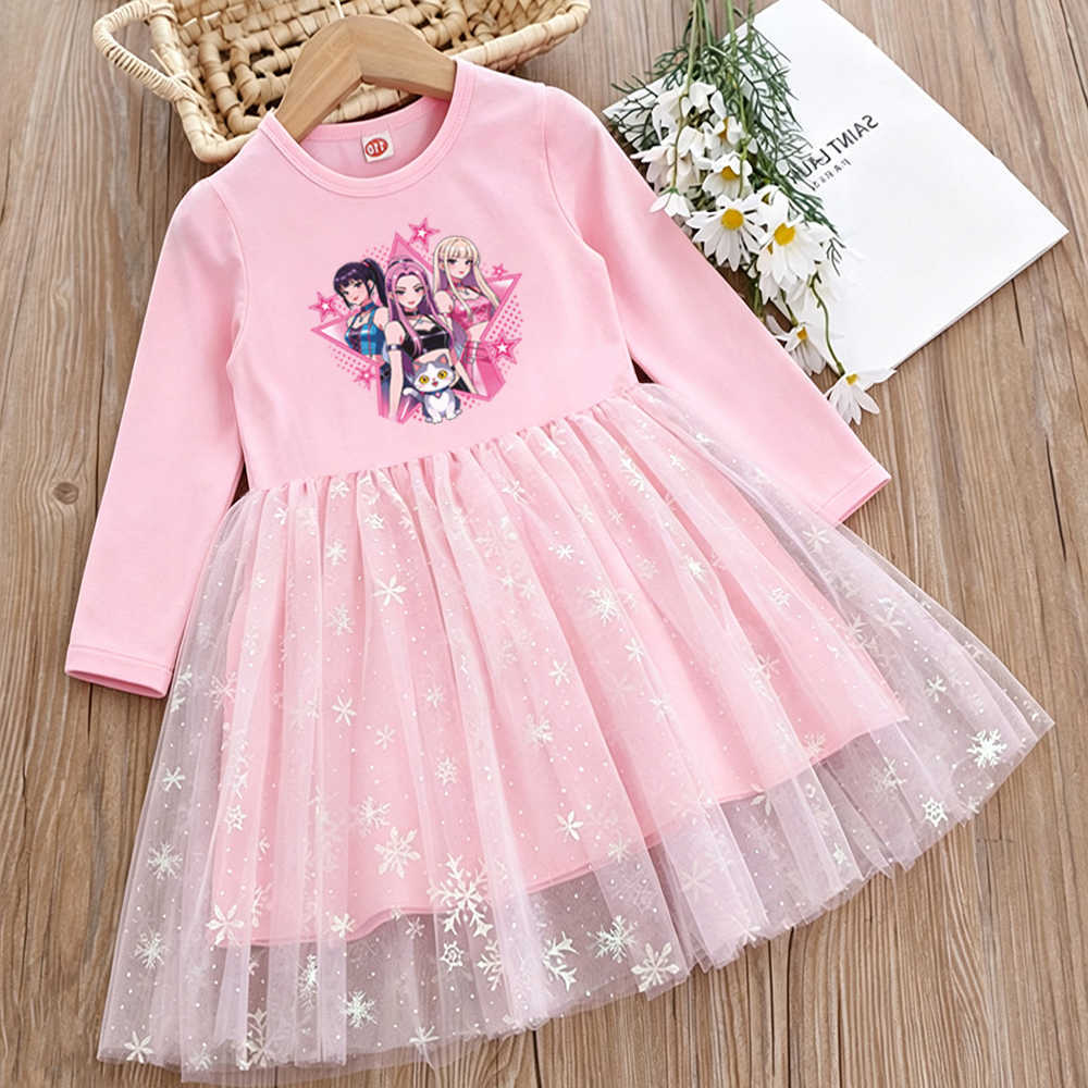 Clothes Kids Cartoon Spring Autumn Long-sleeved Princess Dress Baby Girls Cute Dress Children Birthday Party Dress Rainbow 2-8Y S2610162S45
