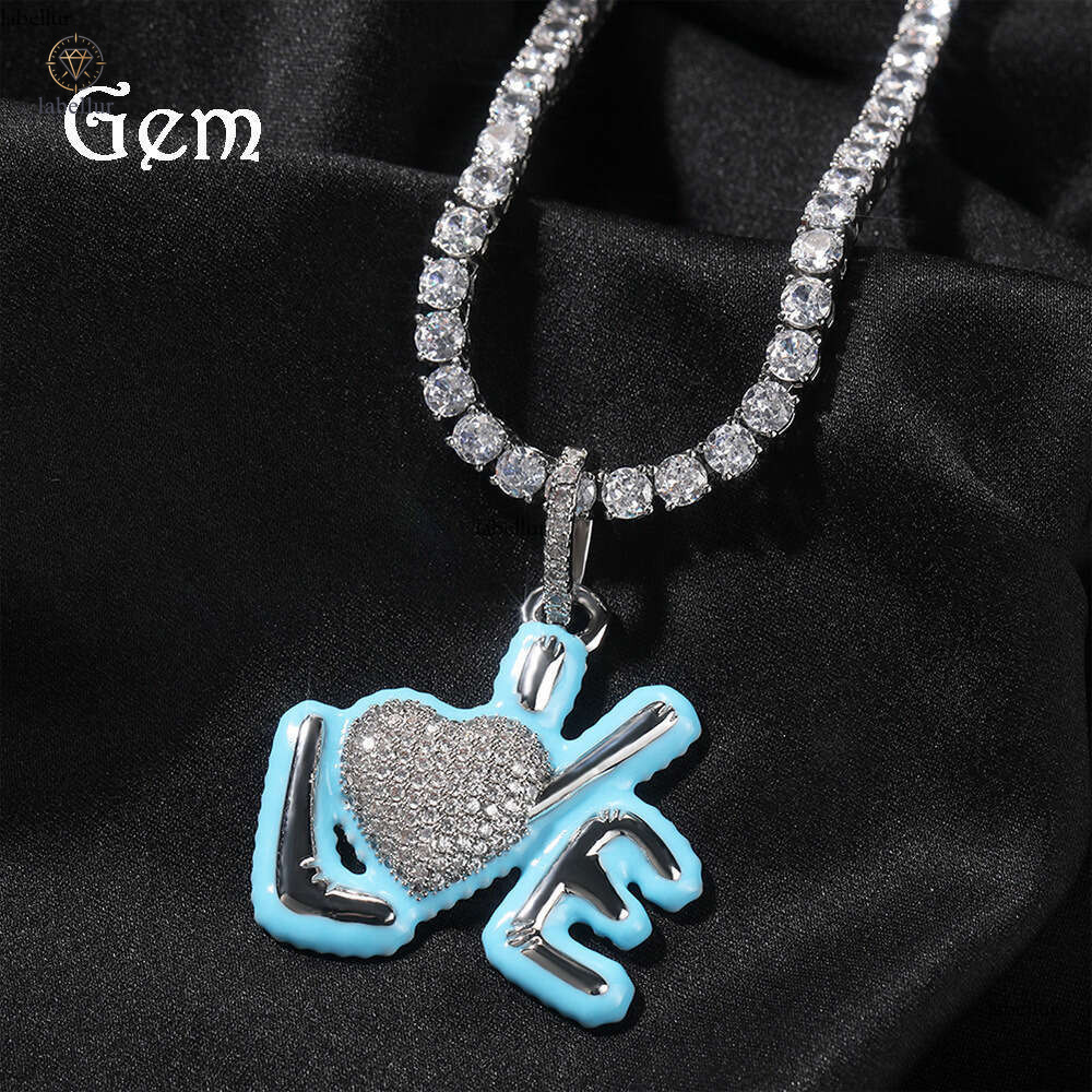 New Heart Letter Pendant Hip Hop Inlaid Diamond Bubble Heart-Shaped Personality Trend Creative Necklace Wholesale b