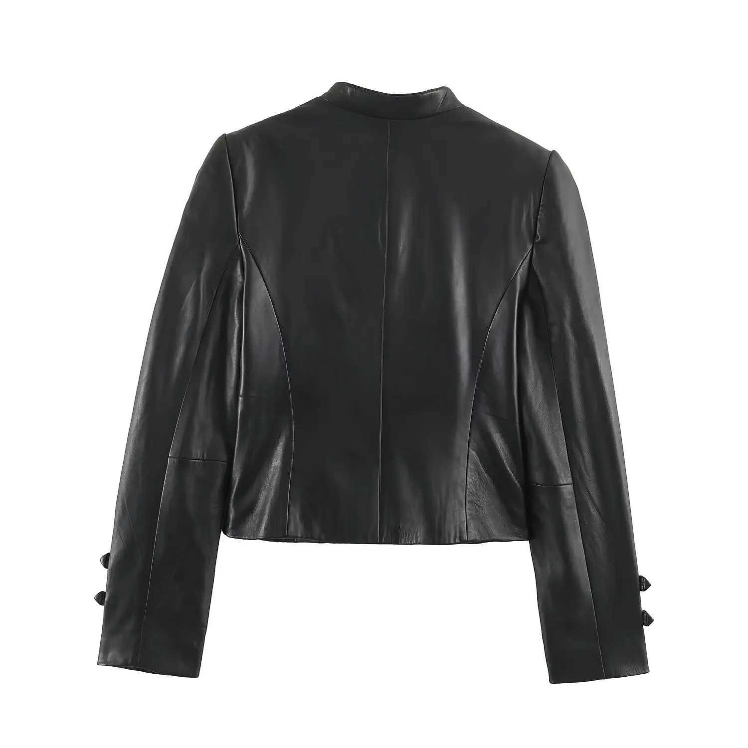 Autumn Men's 2026 Jackets BSAY New Streetwear Womens Faux Leather Cropped Jacket Stand Collar Long Sleeve Frog Button Decor Slim Fit Outerwear