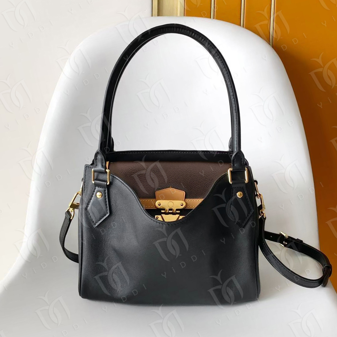 Built in chip Top quality Designer Monogram Patchwork Leather Top Handle Shoulder Bag Slouchy Handbag Crossbody bag Monogram Inside Tote Bag Women L