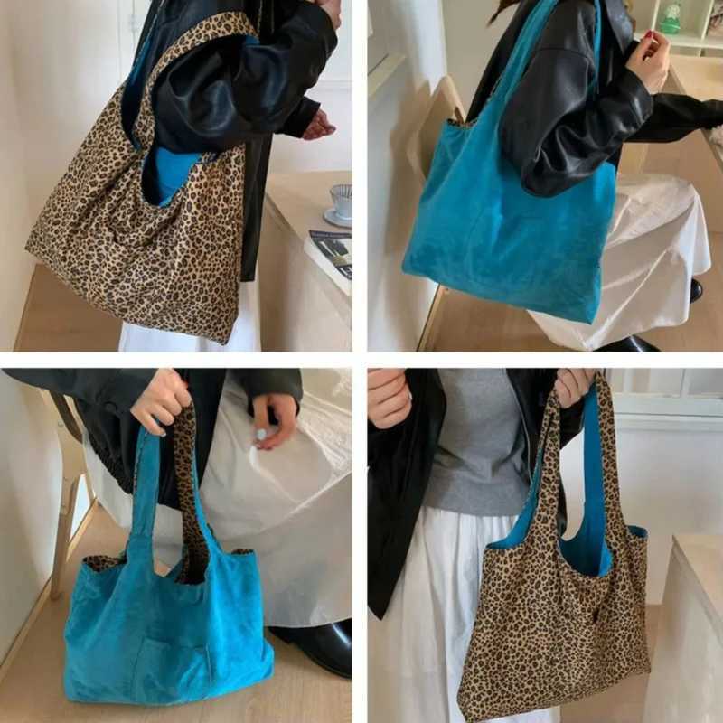 Totes Leopard Print Vest Shoulder Bag for Women Double-sided Female Retro Suede Tote Purse Fall Winter Ladies Contrast Color Handbags X261016
