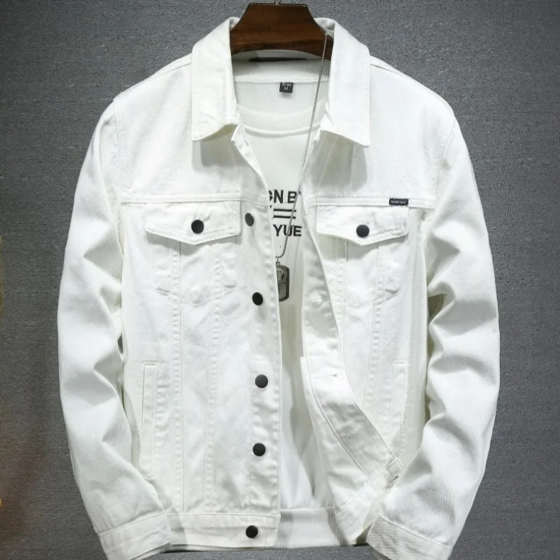 WHXR Autumn Man Denim Coat Streetwear Solid Turn Down Collar Men Outerwear Retro Singlebreasted Versatile Male Jacket 261012