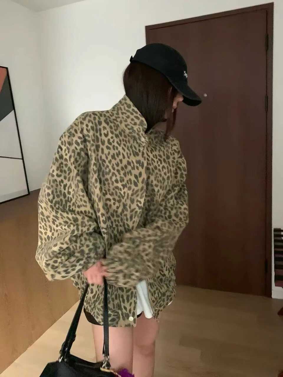 Leopard Retro Men's Print Jackets Jacket Women's Loose Shape Stylish Top Autumn New Arrival Cotton Short Outerwear Fashionable Women'