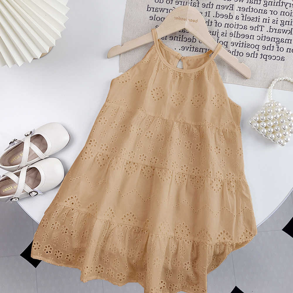 Vation Leisure Style Solid Color Hollow Pattern Suspender Dress for Girls Aged 3-7 Summer Korean Version S261016KFTW