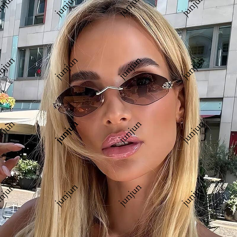 Luxury Brand Designer Jewelry Selling Rimless New Hot Girl European And American Personality Leopard Head UV Protection Sunglasses